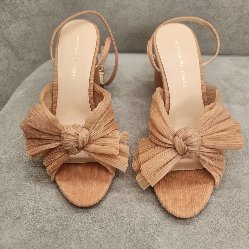 Loeffler Randall Camellia Heeled Sandals 8 Pastel Pink Pleated Knot Bow Luxury - Picture 4 of 16
